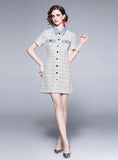 DENIM PLAID SHORT SLEEVE TWEED DRESS