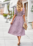 CASUAL SQUARE COLLAR FLORAL DRESS