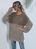 KNITTED COLOR MATCHING ROUND NECK LOOSE SWEATER