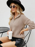 STRIPED COLOR MATCHING LONG SLEEVE ZIPPER LAPEL SWEATER