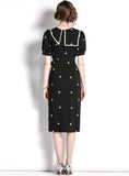 BOW TIE SLIM SLIT EMBROIDERED DRESS