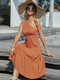 SUSPENDER HIGH WAIST ORANGE DRESS