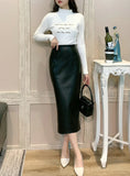 HIGH WAIST SPLIT PU HIP SKIRT