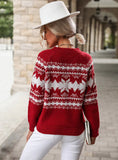 RED ROUND NECK CHRISTMAS SNOWFLAKE SWEATER
