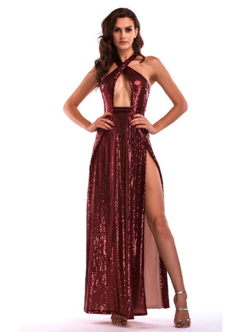 SEXY SEQUINED HALTER DRESS