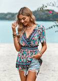 RETRO V-NECK SHORT SLEEVE PRINTED SHIRT