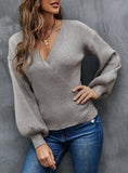 V-NECK LANTERN SLEEVE CHEST SWEATER