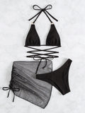 TETHER NECK THREE-PIECE HALTER BIKINI