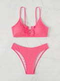 SEXY RUFFLED SMALL V-NECK SOLID COLOR BIKINI