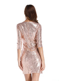 MINI V-NECK LONG SLEEVE SEQUINED DRESS