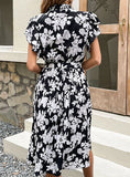 PLEATED PRINTED FLOUNCE DRESS