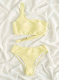 IRREGULAR HOLLOW ONE-SHOULDER BIKINI
