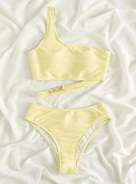 IRREGULAR HOLLOW ONE-SHOULDER BIKINI
