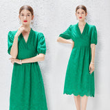 V-NECK OPENWORK LACE DRESS