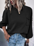 SOLID COLOR LANTERN SLEEVE POCKET SWEATER