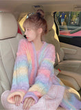 WOMEN RAINBOW KNITTED CARDIGAN SWEET SWEATER