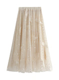 FEATHER EMBROIDERED GAUZE SKIRT