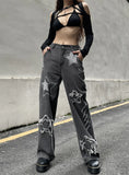STAR PATCH STITCHING HIGH WAIST JEANS