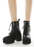 FRONT ZIPPER BRITISH STYLE THICK HEEL PLATFORM BOOTIES