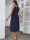 BLUE SUSPENDER POLKA DOT BEACH DRESS