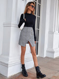 SPLIT CHECK HIGH WAIST SLIM SKIRT