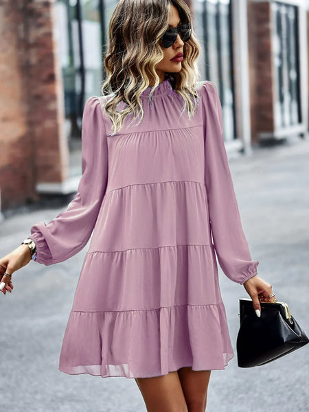 ROUND NECK LONG SLEEVE LOOSE CASUAL DRESS
