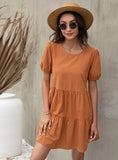 LOOSE A-LINE BUBBLE SLEEVE DRESS