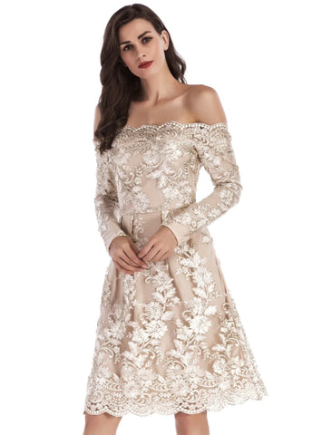 LONG SLEEVE OFF THE SHOULDER LACE DRESS