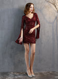 V-NECK SEQUINS SHORT SLEEVE PARTY DRESS