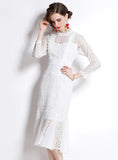WHITE LACE CROCHET FISHTAIL DRESS