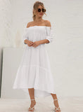 OFF THE SHOULDER SHORT SLEEVE DRESS
