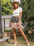 FRINGE PRINTED PLEATED SKIRT