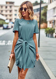 SOLID COLOR ROUND NECK DRESS