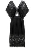 V NECK DRESS BLACK LACE BACKLESS MIDI DRESS PARTY