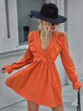 LONG SLEEVE V-NECK SOLID COLOR DRESS