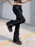 METAL ZIPPER DECORATED HIGH WAIST STREET PANTS