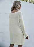 V-NECK PULLOVER CASUAL LONG SWEATER DRESS