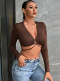 SEXY HOLLOW SLIM V-NECK SHIRT T-SHIRT