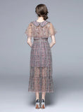 HEAVY EMBROIDERY GAUZE LACE FLOUNCES VINTAGE DRESS