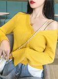 SHORT LONG SLEEVES BREASTED SOLID COLOR KNIT CARDIGAN