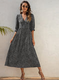 V-NECK FASHION PRINT SHORT SLEEVE DRESS