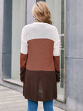 LONG SLEEVE COLOR MATCHING KNITTED CARDIGAN COAT
