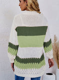 CONTRAST STITCHING LONG KNITTED CARDIGAN COAT