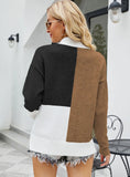 COLORED ROUND NECK TRICOLOR LOOSE PULLOVER SWEATER