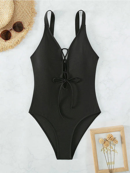 SOLID COLOR DRAWSTRING AND EMPTY SWIMSUIT