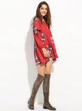 FLORAL PRINT FASHION SLEEVE CHIFFON MINI DRESS CUTE