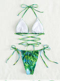 PRINTED STRAP SPLIT TWO-PIECE SWIMSUIT