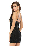 V-NECK BACKLESS STRAP SEQUINED DRESS