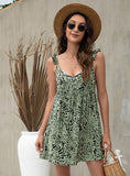 V-NECK PRINT LACE-UP SHORT DRESS