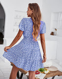 V-NECK SHORT SLEEVE PRINT DRESS